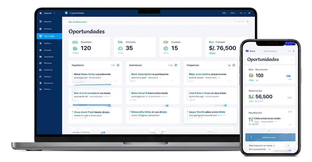 Dashboard CRM de Investimas en laptop y smartphone